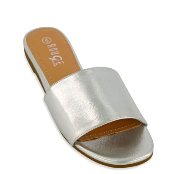 No Brand Shoes - Ladie's Silver Flat Slip ON Sandals